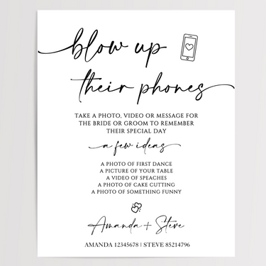 Blow Up Their Phones Printed Wedding Signs